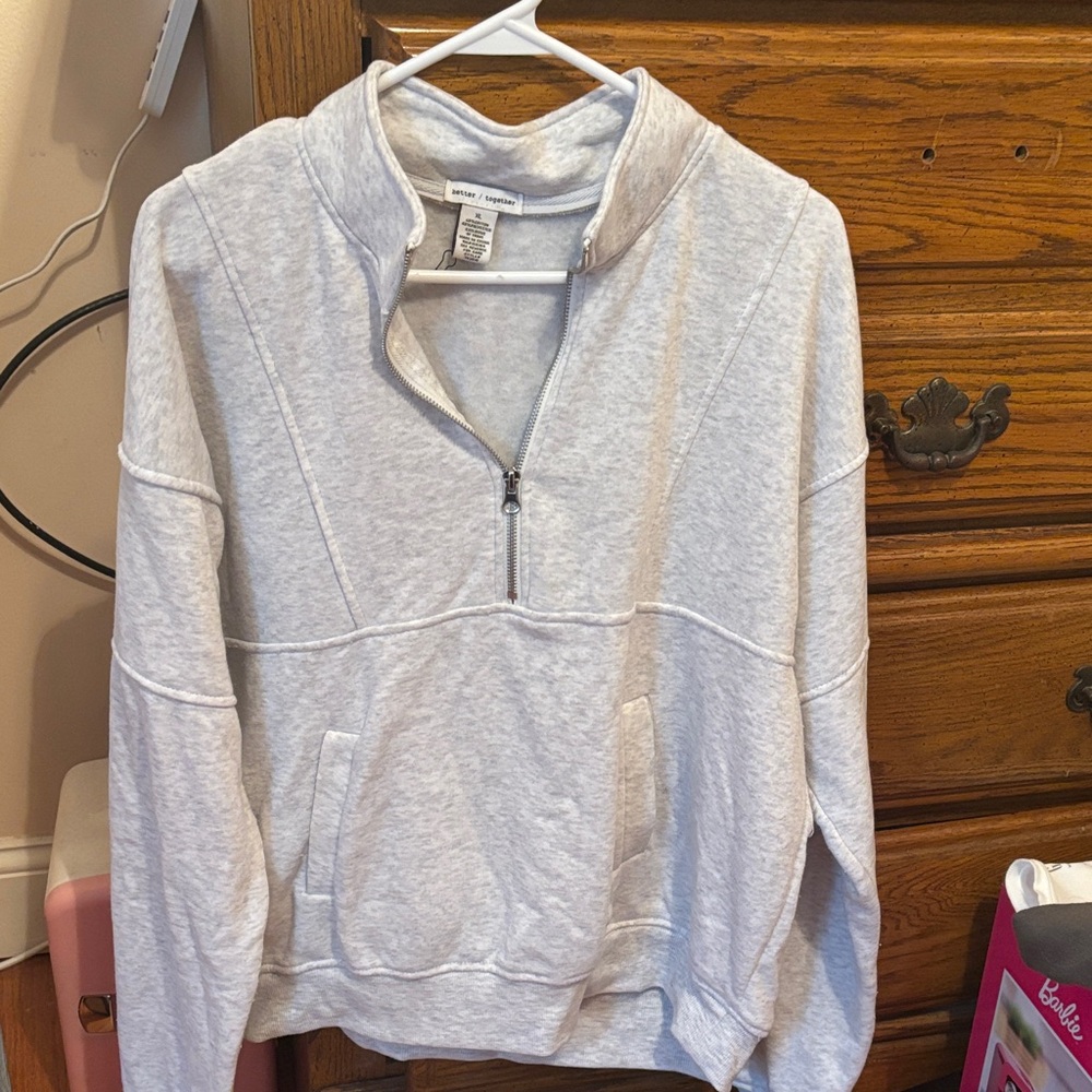 Women's Light Gray Zip-Up Sweatshirt